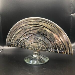 Elegant Black and Gray Glass Art Sculpture Napkin/Letter Holder